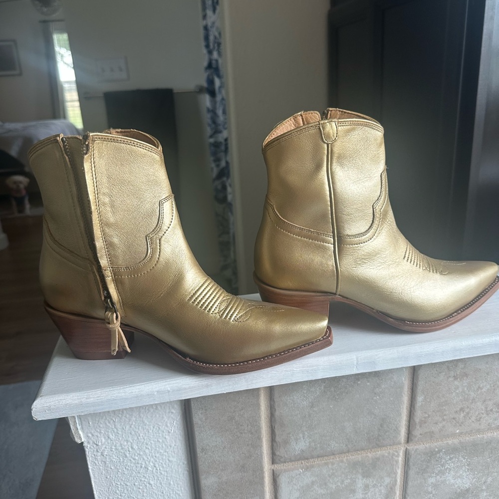 Gold Western Tecovas Ankle Boots